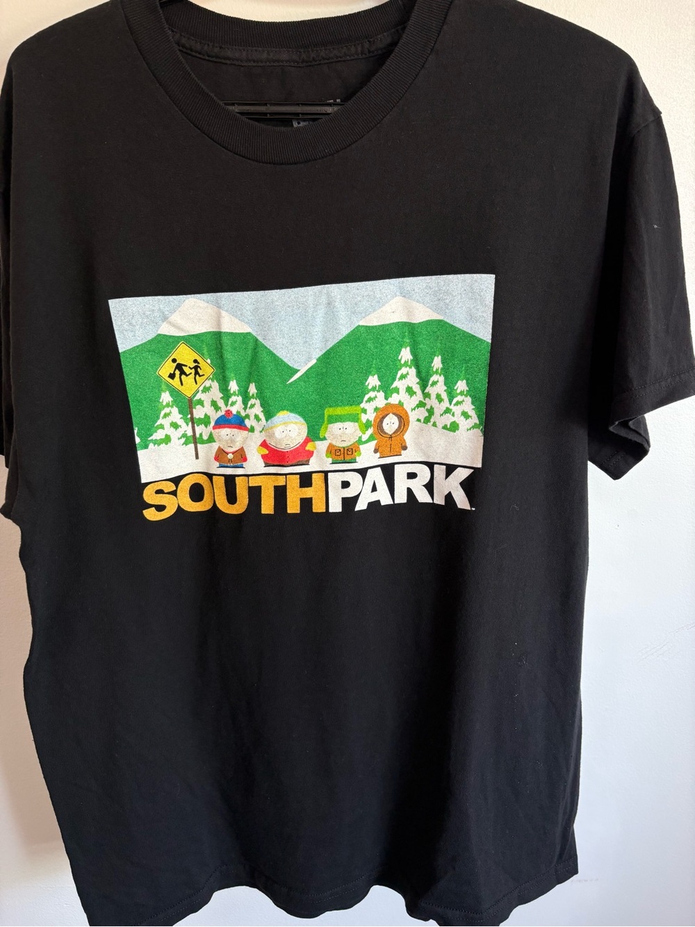 South Park Graphic Tee Mens Large Black Bus Stop Stan Cartman Kyle Kenny T-shirt